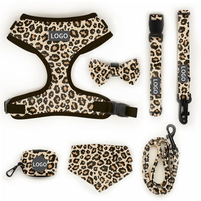 Buy Polyester Leopard Print Pet Harness Sets Logo Adjustable Collar Leash Mesh Dog Harness online manufacture