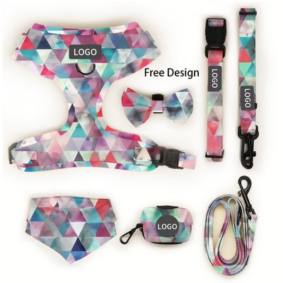 Buy Custom Designers Dogs Logo Luxury Soft Padded Reversible Dog Harness Vest and Collar Leash Bow Bandana Pet Harness Sets online manufacture
