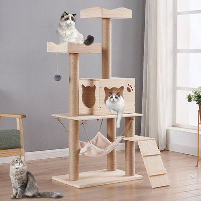 buy Advantageous Multifunctional Wooden Cat Climbing Tree with Customizable Design and Scratching Post Tower Platform online manufacture