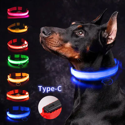 LED Dog Collar  Waterproof Adjustable USB Type-C Recharge Solid Pattern Flashing Light Up