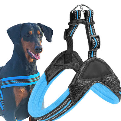 Black Blue PU Dog Harness Leash Padded Puppy Harness And Leash Set
