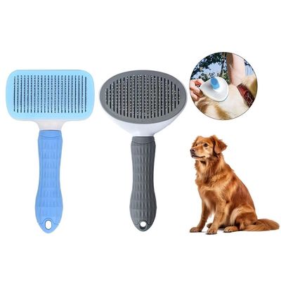 Blue Self Cleaning Dog Brush Dog Hair Deshedder With Massage Function