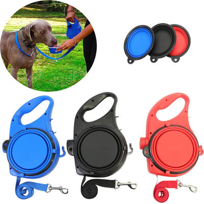 Blue Orange Dog Leash Water Bowl Retractable Nylon Dog Lead With Water Bowl