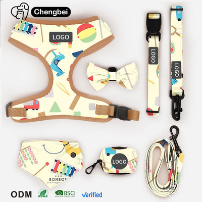 Custom Pattern Designers Reversible Polyester Pet Harness Sets Personalized Collar Leash and Waterproof Dog Harness Set
