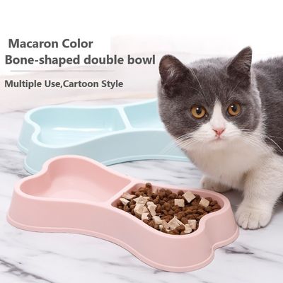 Pet Bowls Feeders Sustainable Macaron Color Bone Shape Double Food Bowl for Dogs and Cats