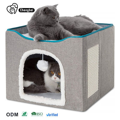 Warm Pet Sleeping Double Layer Fabric Cat Cave Popular Foldable Indoor Large Cat House